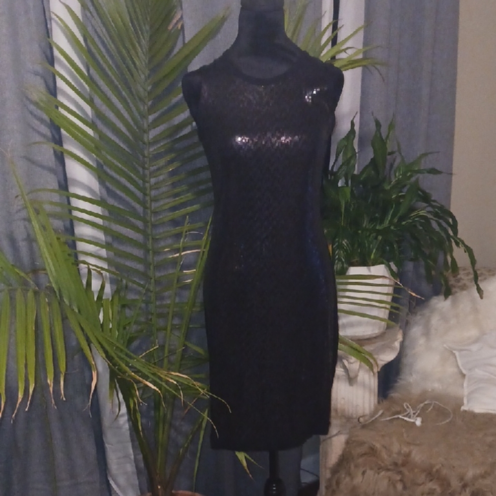 Calvin Klein Elegant Black Sleeveless Front Sequin Dress